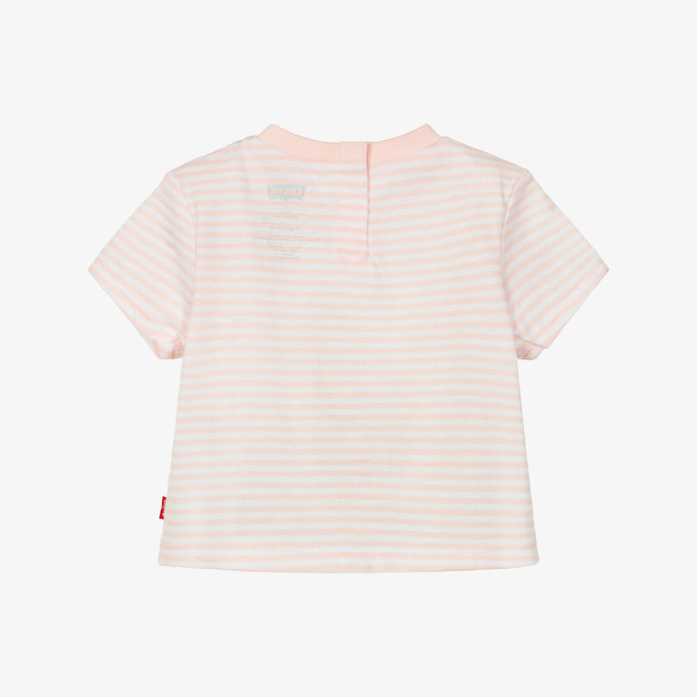 Levi's-Футболка с логотипом розово-белая в полоску для девочек | Childrensalon