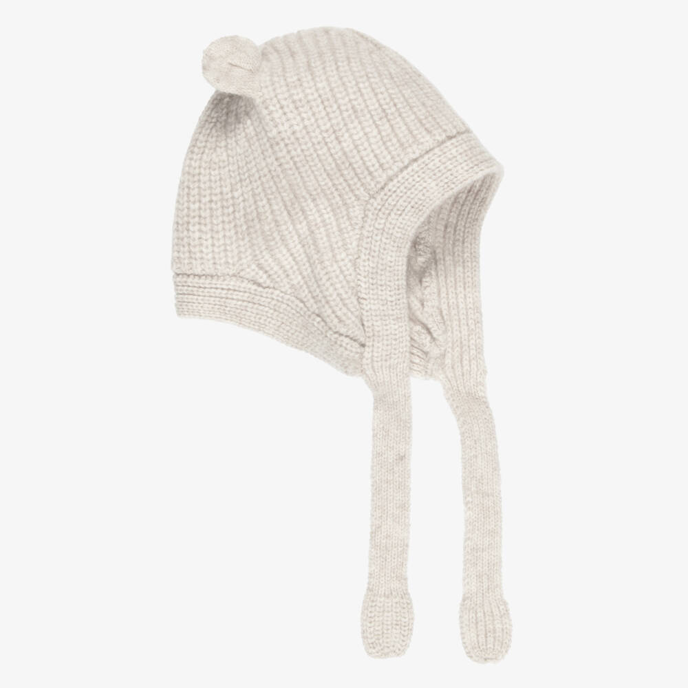 Liewood-Aviana Beige Knitted Wool Hat With Ears | Childrensalon