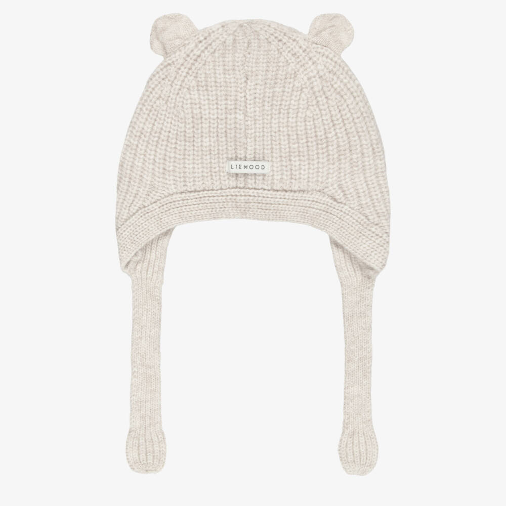 Liewood-Aviana Beige Knitted Wool Hat With Ears | Childrensalon