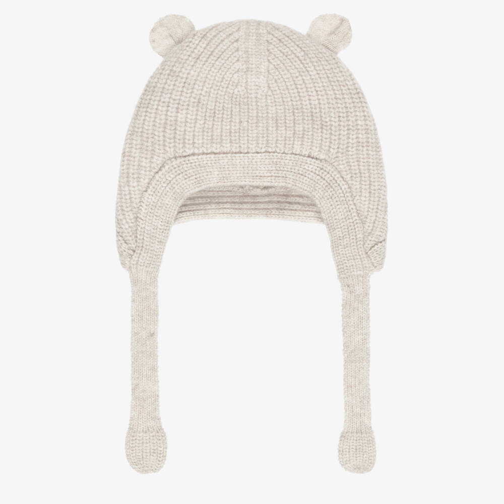 Liewood-Aviana Beige Knitted Wool Hat With Ears | Childrensalon