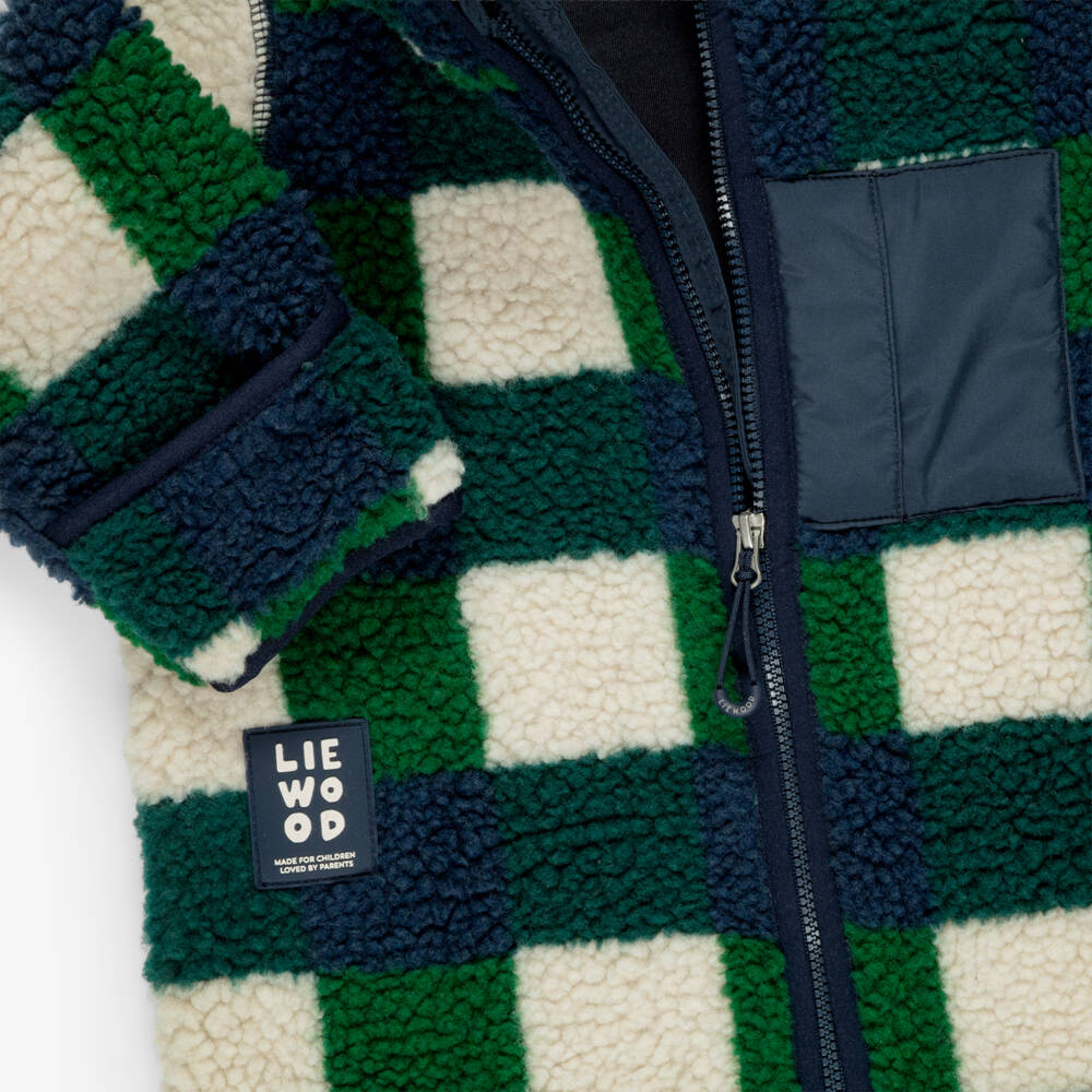 Liewood-Baby Boys Green Check Fleece Pramsuit | Childrensalon
