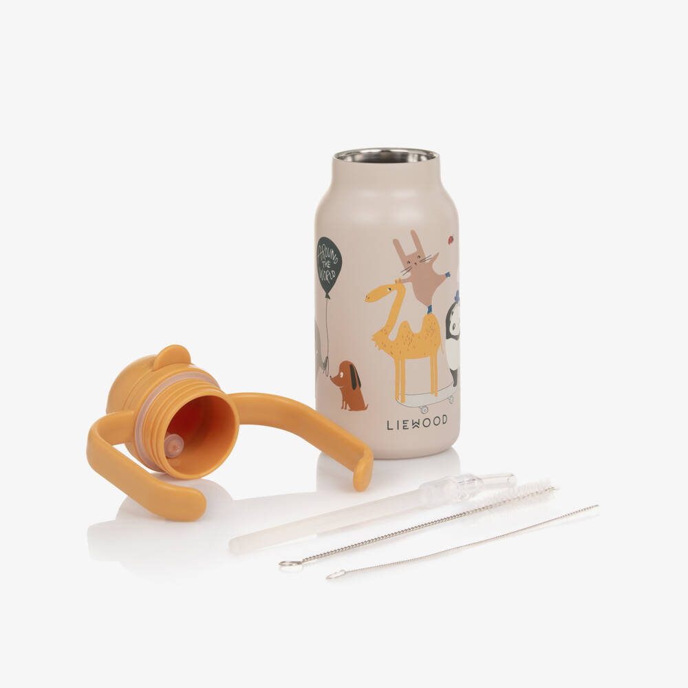 Liewood-Beige Animal Print 2-Handle Bottle (250ml) | Childrensalon