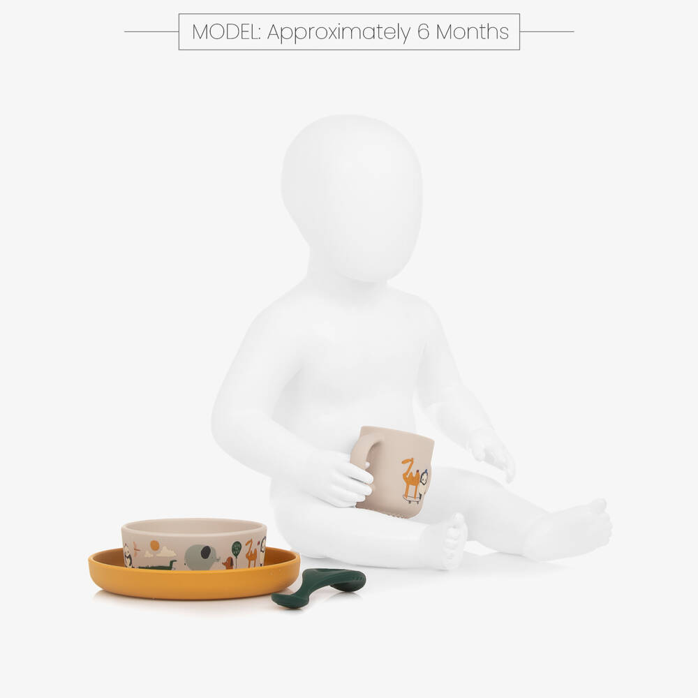 Liewood-Beige Animal Print Silicone Tableware Set (4 pieces) | Childrensalon