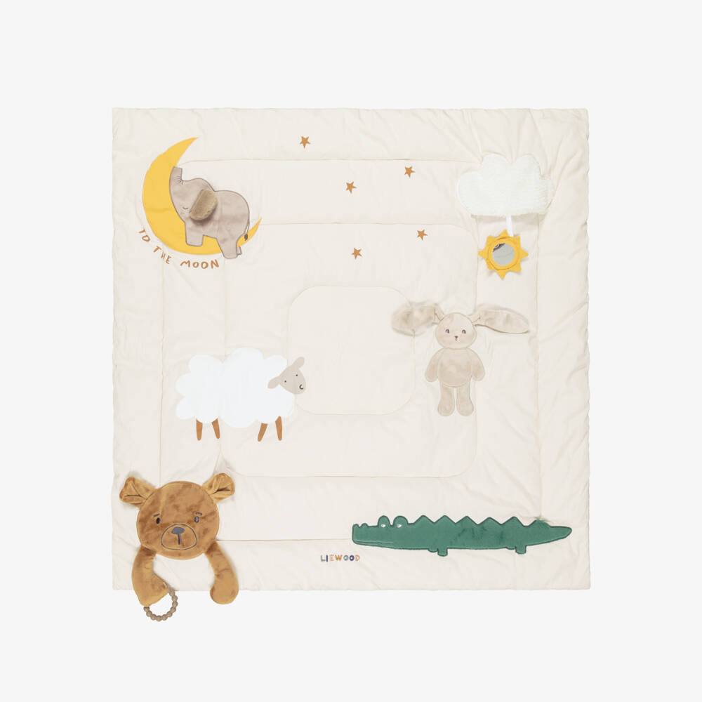 Liewood-Beige Animals Organic Cotton Activity Playmat (95cm) | Childrensalon