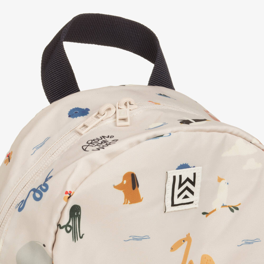 Liewood-Beige Around the World Animal Print Backpack (27cm) | Childrensalon