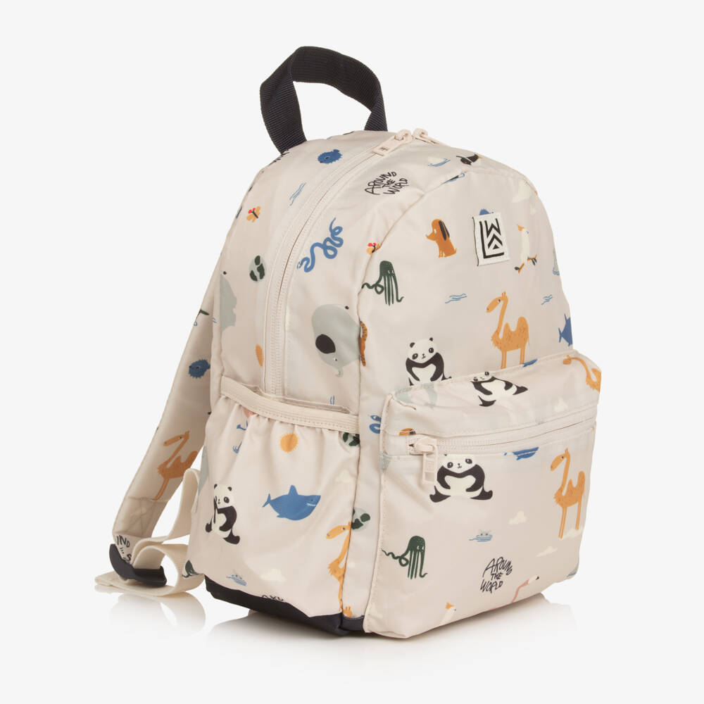 Liewood-Beige Around the World Animal Print Backpack (27cm) | Childrensalon