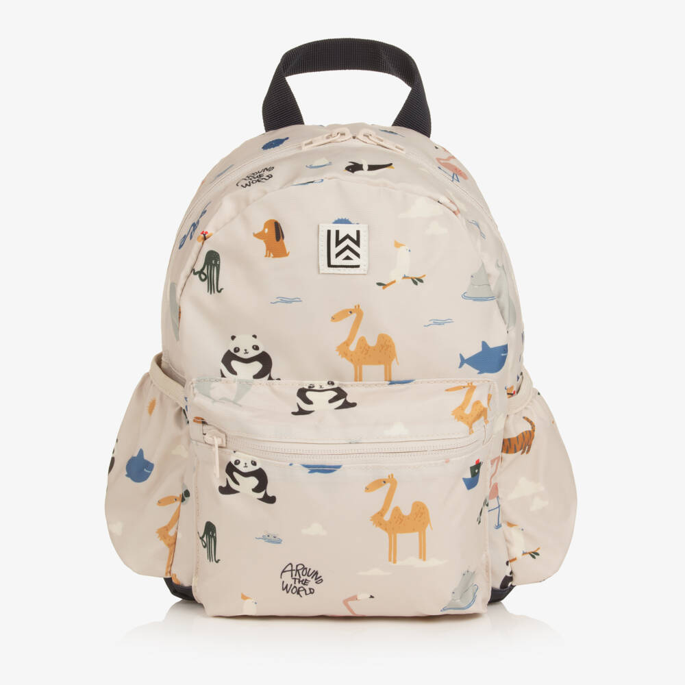 Liewood-Beige Around the World Animal Print Backpack (27cm) | Childrensalon