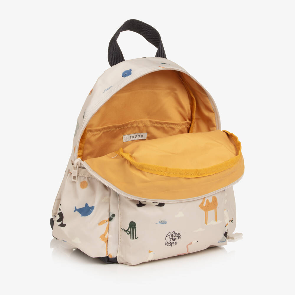 Liewood-Beige Around the World Animal Print Backpack (27cm) | Childrensalon