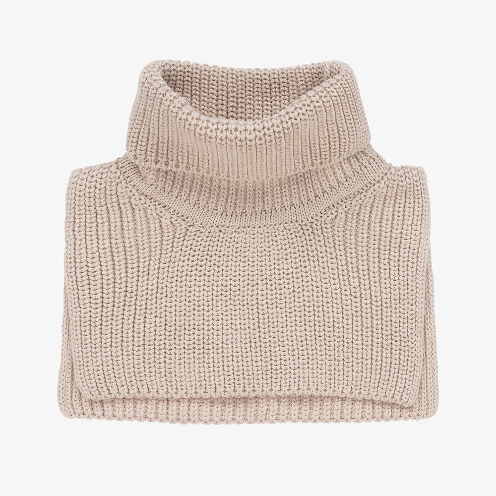 Liewood-Beige Cotton Knit Roll Neck Snood | Childrensalon
