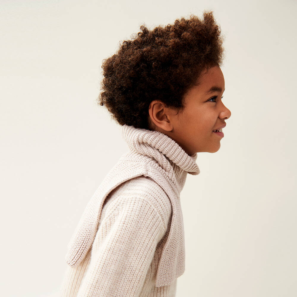 Liewood-Beige Cotton Knit Roll Neck Snood | Childrensalon