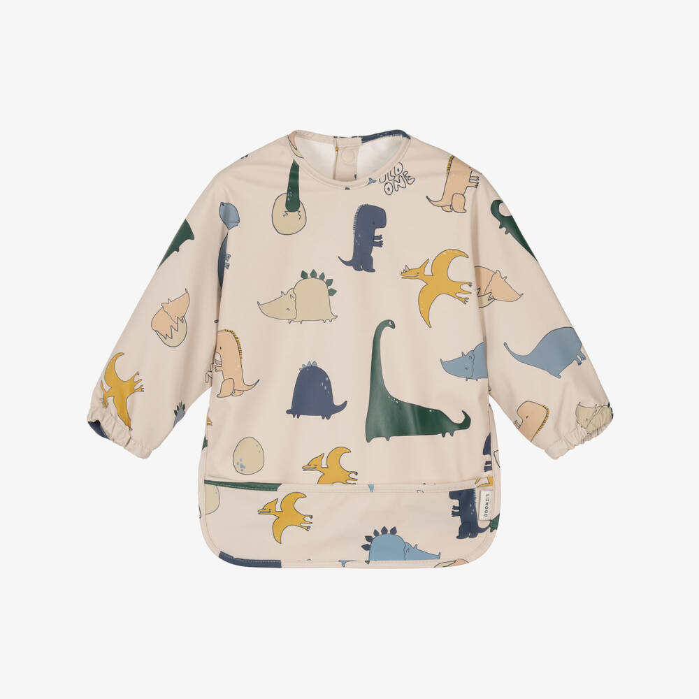Liewood-Beige Dinosaur Print Apron Bib | Childrensalon