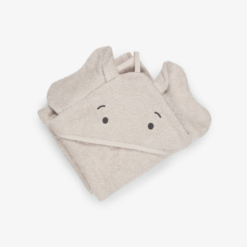 Liewood-Beige Elephant Baby Hooded Towel (70cm) | Childrensalon