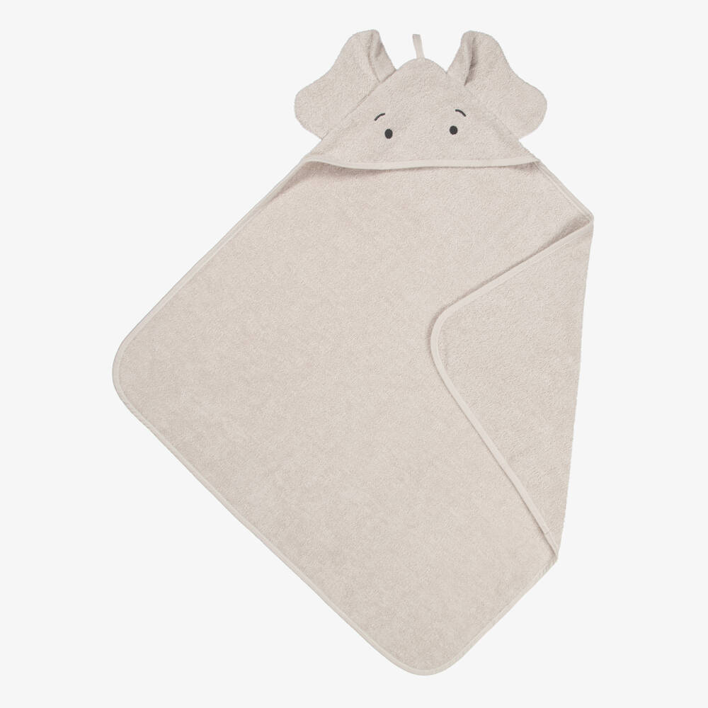 Liewood-Beige Elephant Baby Hooded Towel (70cm) | Childrensalon