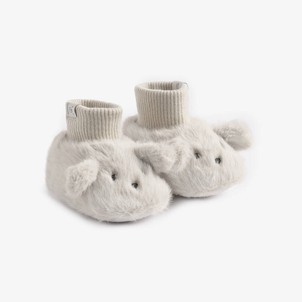 Liewood-Beige Faux Fur Bunny Baby Slippers | Childrensalon