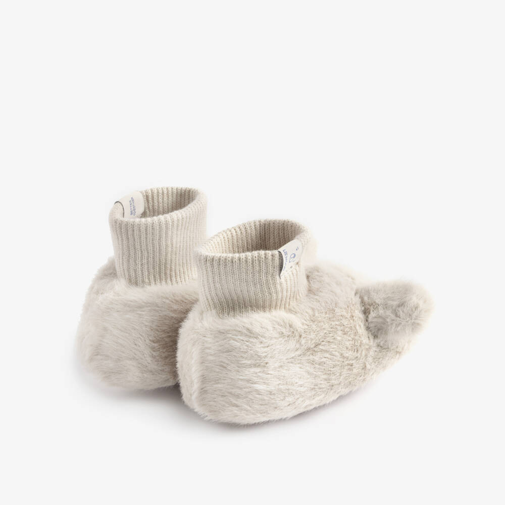 Liewood-Beige Faux Fur Bunny Baby Slippers | Childrensalon