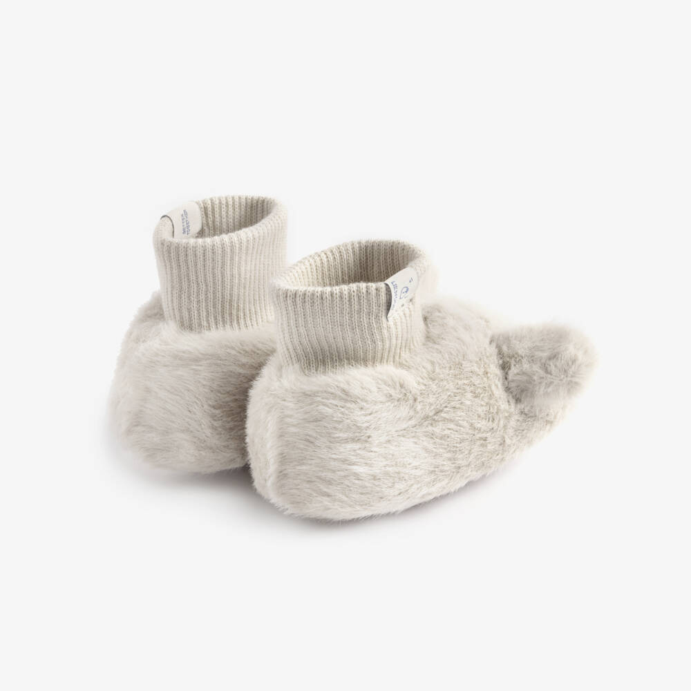 Liewood-Beige Faux Fur Bunny Baby Slippers | Childrensalon
