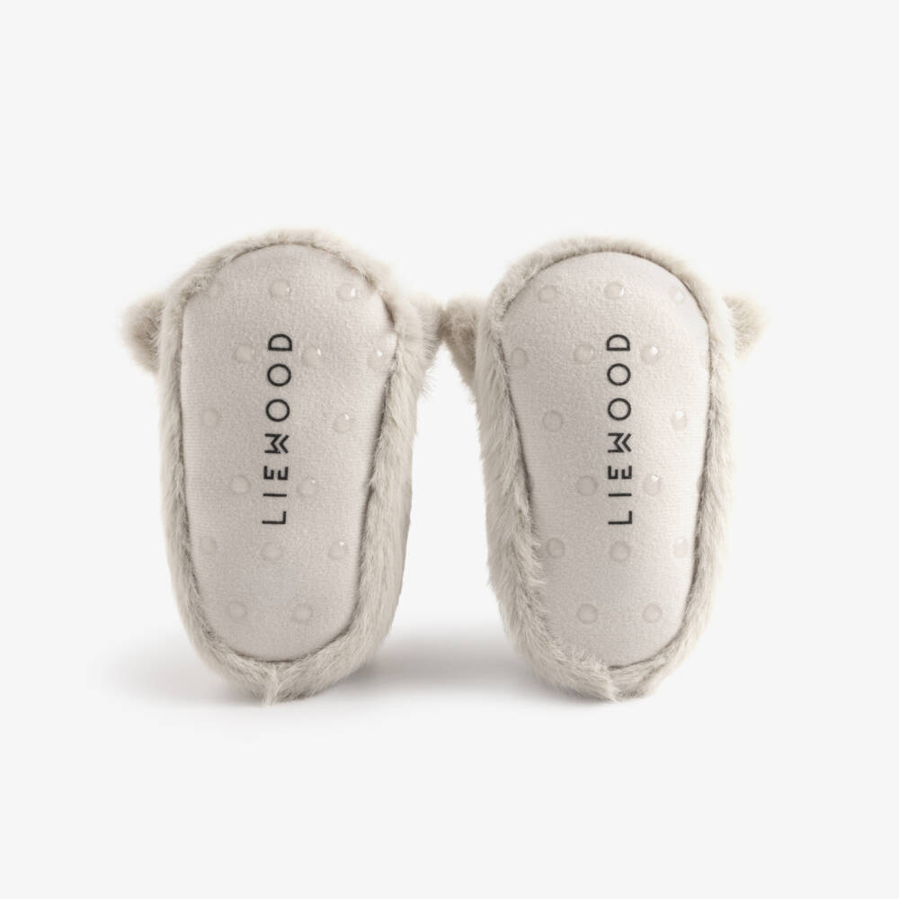 Liewood-Beige Faux Fur Bunny Baby Slippers | Childrensalon