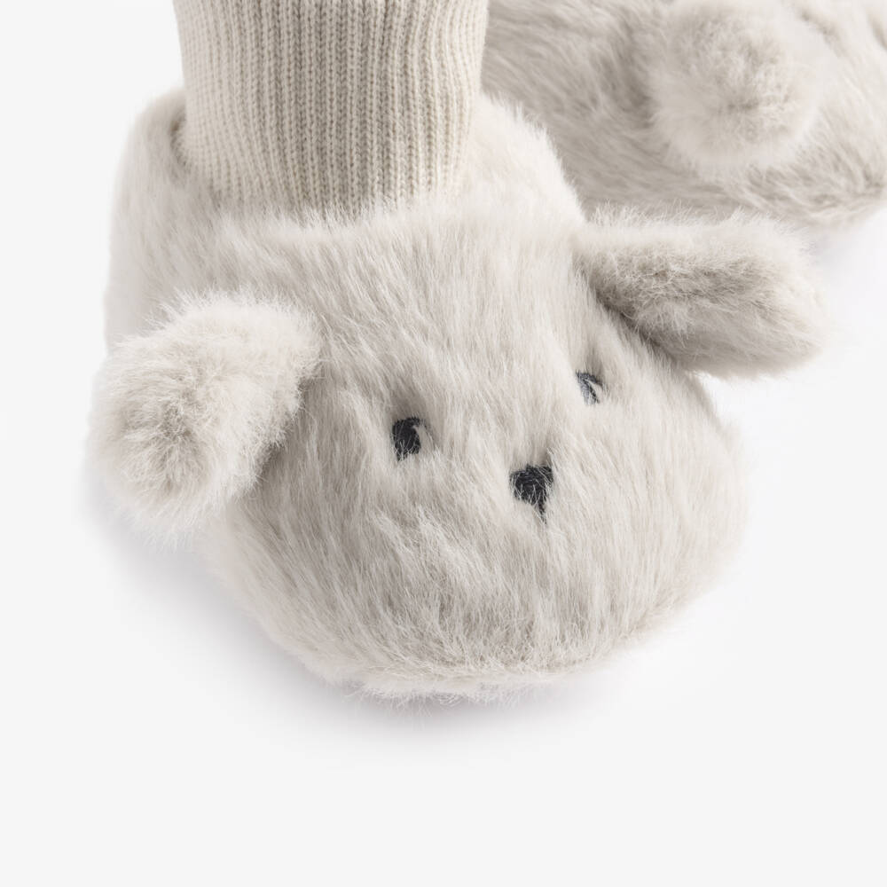 Liewood-Beige Faux Fur Bunny Baby Slippers | Childrensalon