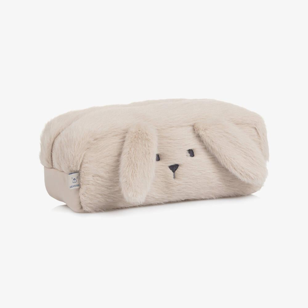 Liewood-Beige Faux Fur Bunny Pencil Case (21cm) | Childrensalon