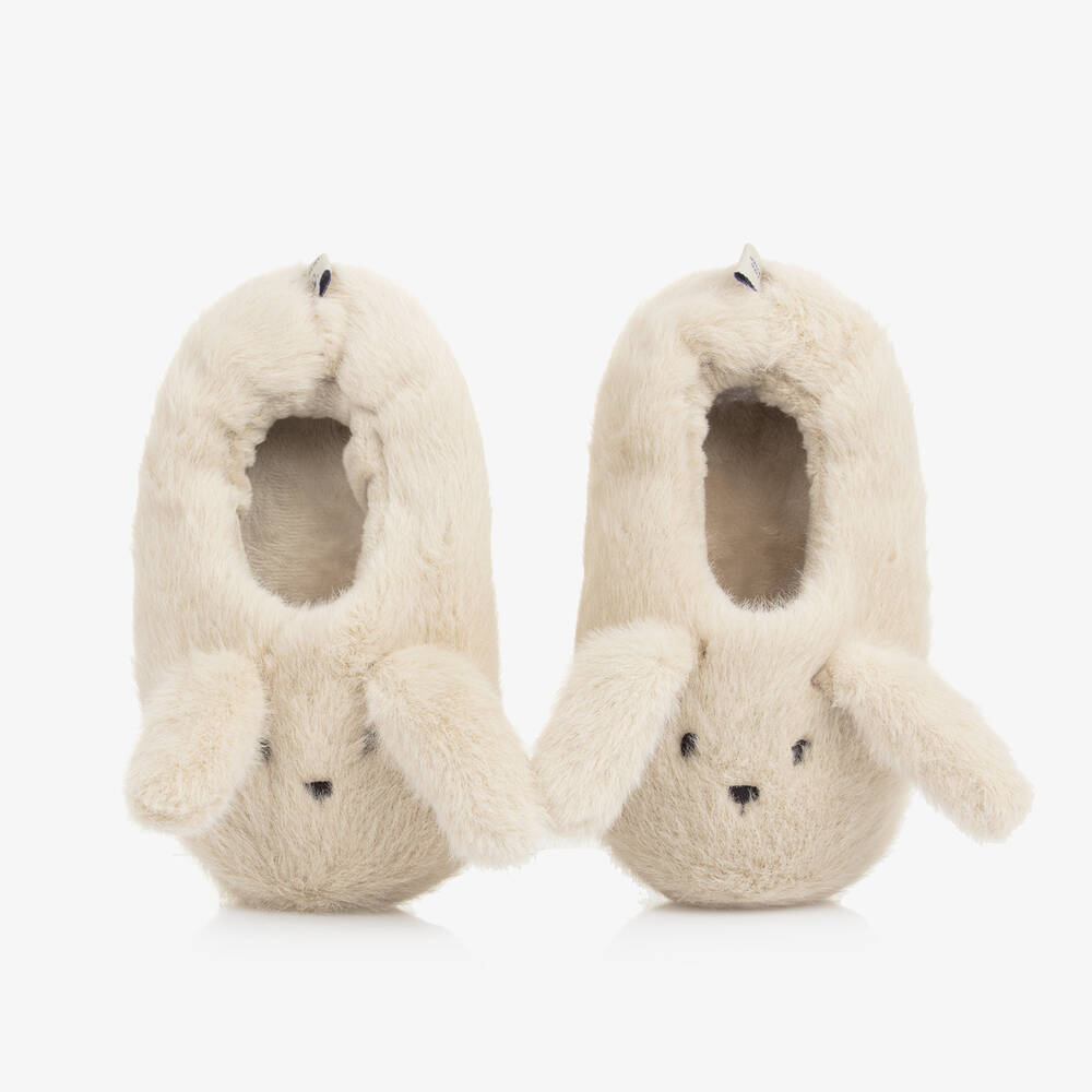 Liewood-Beige Faux Fur Bunny Rabbit Slippers | Childrensalon