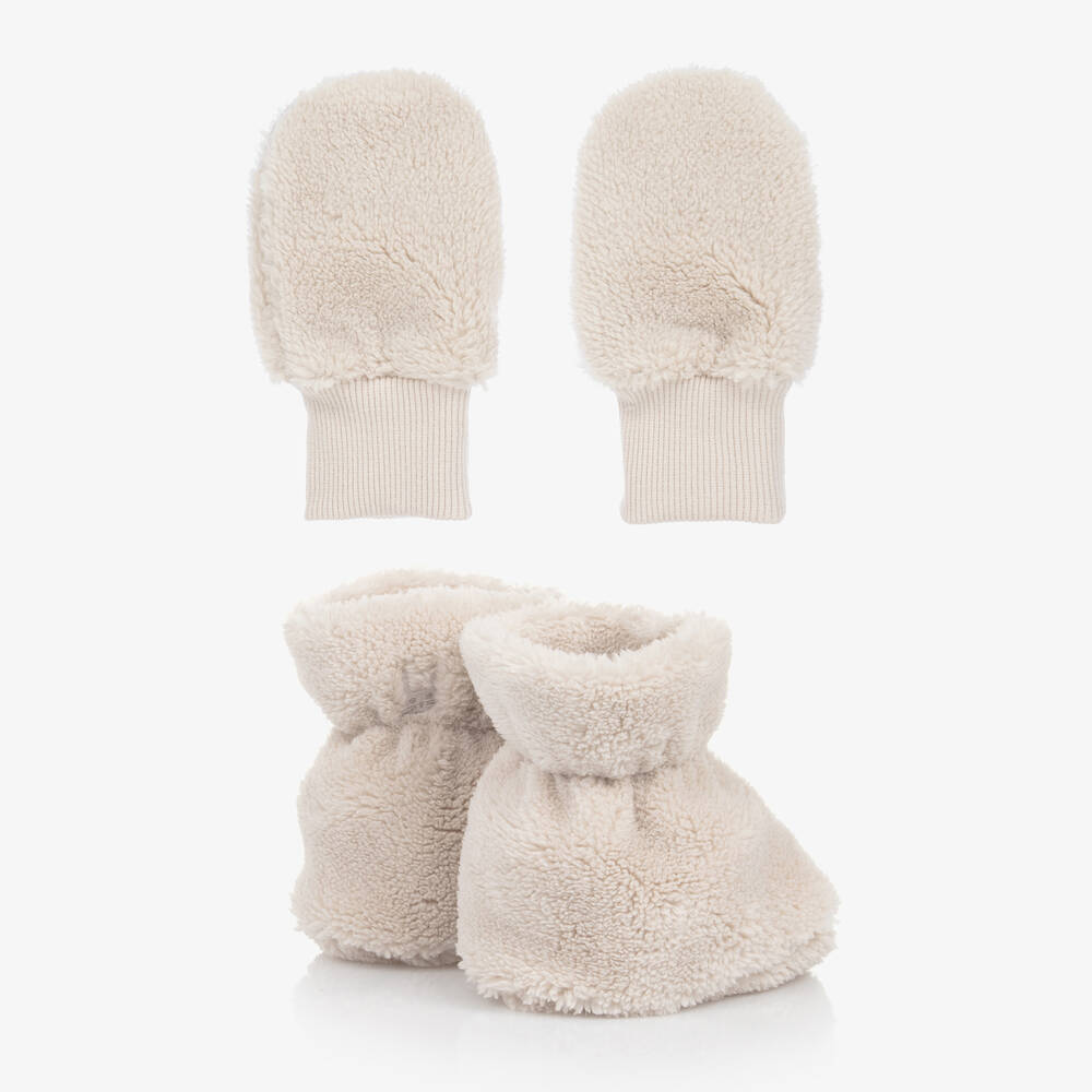 Liewood-Beige Fleece Mittens & Booties Set | Childrensalon