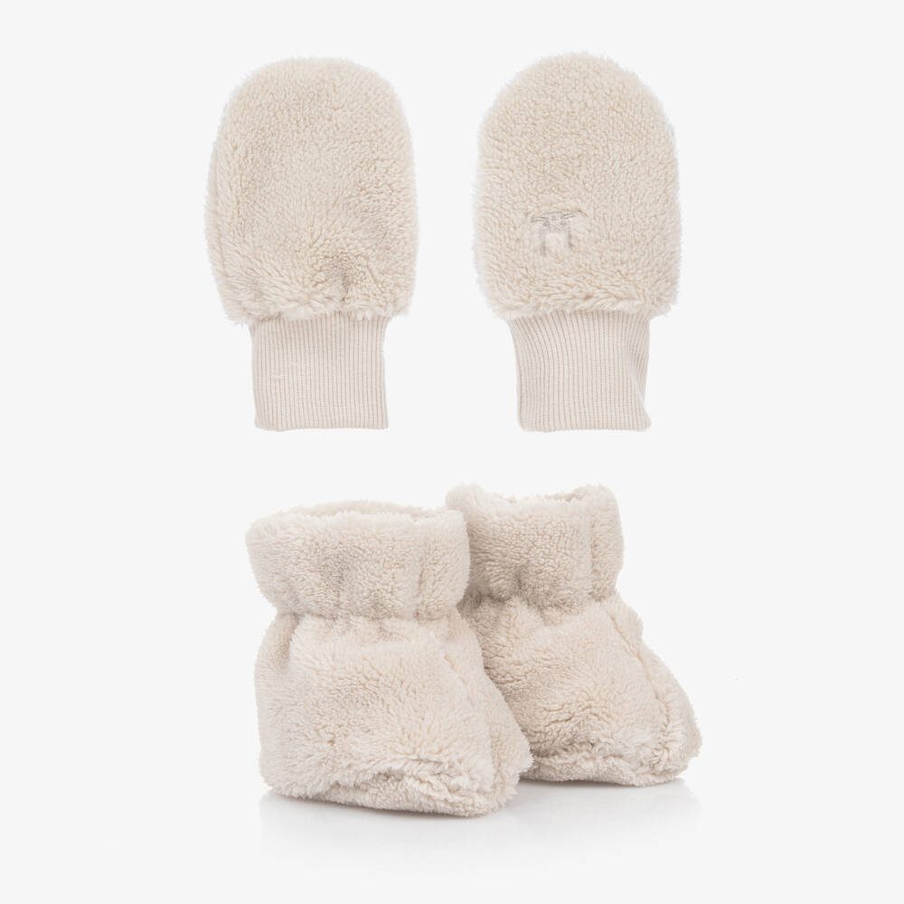 Liewood-Beige Fleece Mittens & Booties Set | Childrensalon
