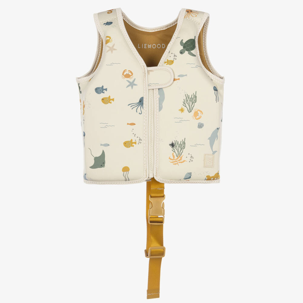 Liewood-Beige Float Suit with Sea Creatures Print | Childrensalon