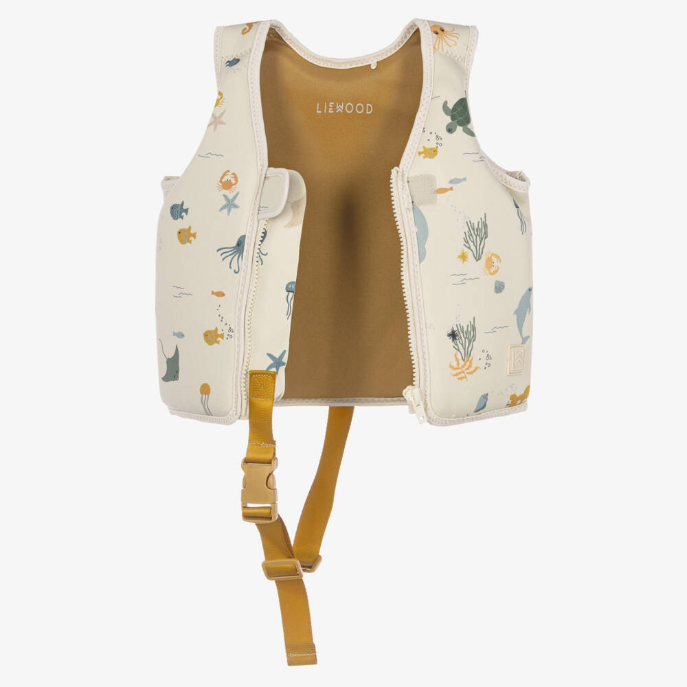 Liewood-Beige Float Vest with Sea Creatures Print | Childrensalon