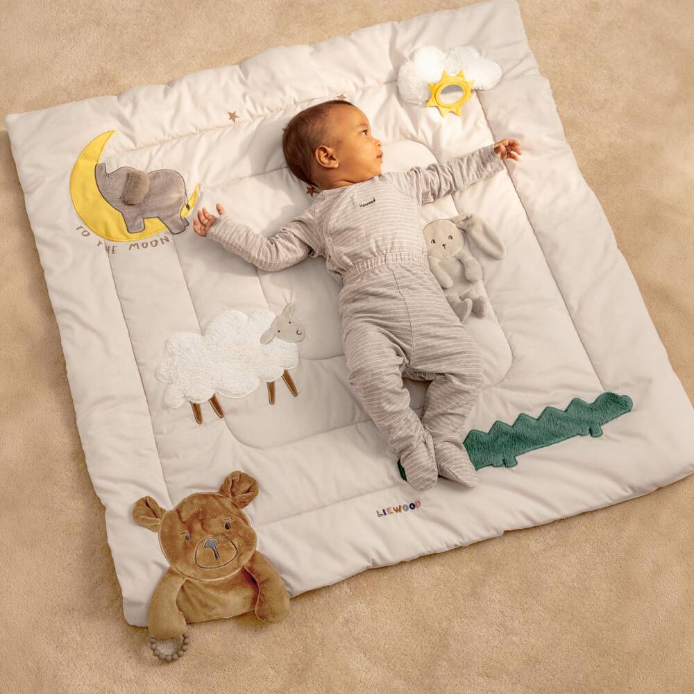 Liewood-Beige Organic Cotton Animal Theme Activity Playmat (95cm) | Childrensalon