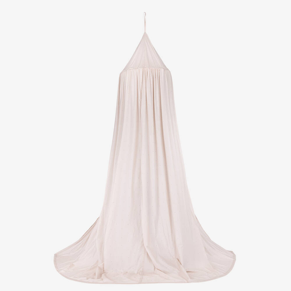 Liewood-Beige Organic Cotton Star Print Canopy (200cm) | Childrensalon