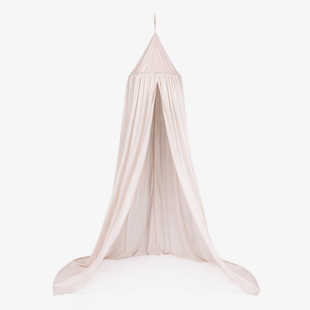 Liewood-Beige Organic Cotton Star Print Canopy (200cm) | Childrensalon