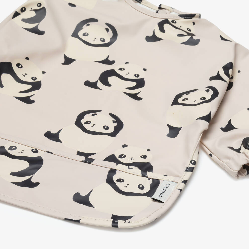 Liewood-Beige Panda Print Apron Bib | Childrensalon