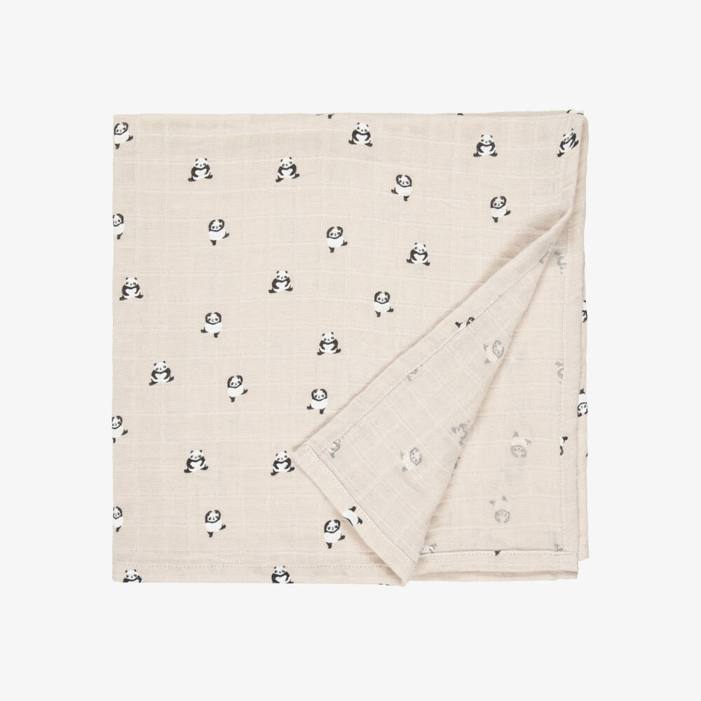 Liewood-Beige Panda Print Organic Cotton Muslins (2 Pack) | Childrensalon