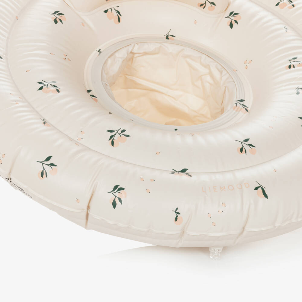 Liewood-Beige Peach Print Baby Swim Ring with Seat (74cm) | Childrensalon