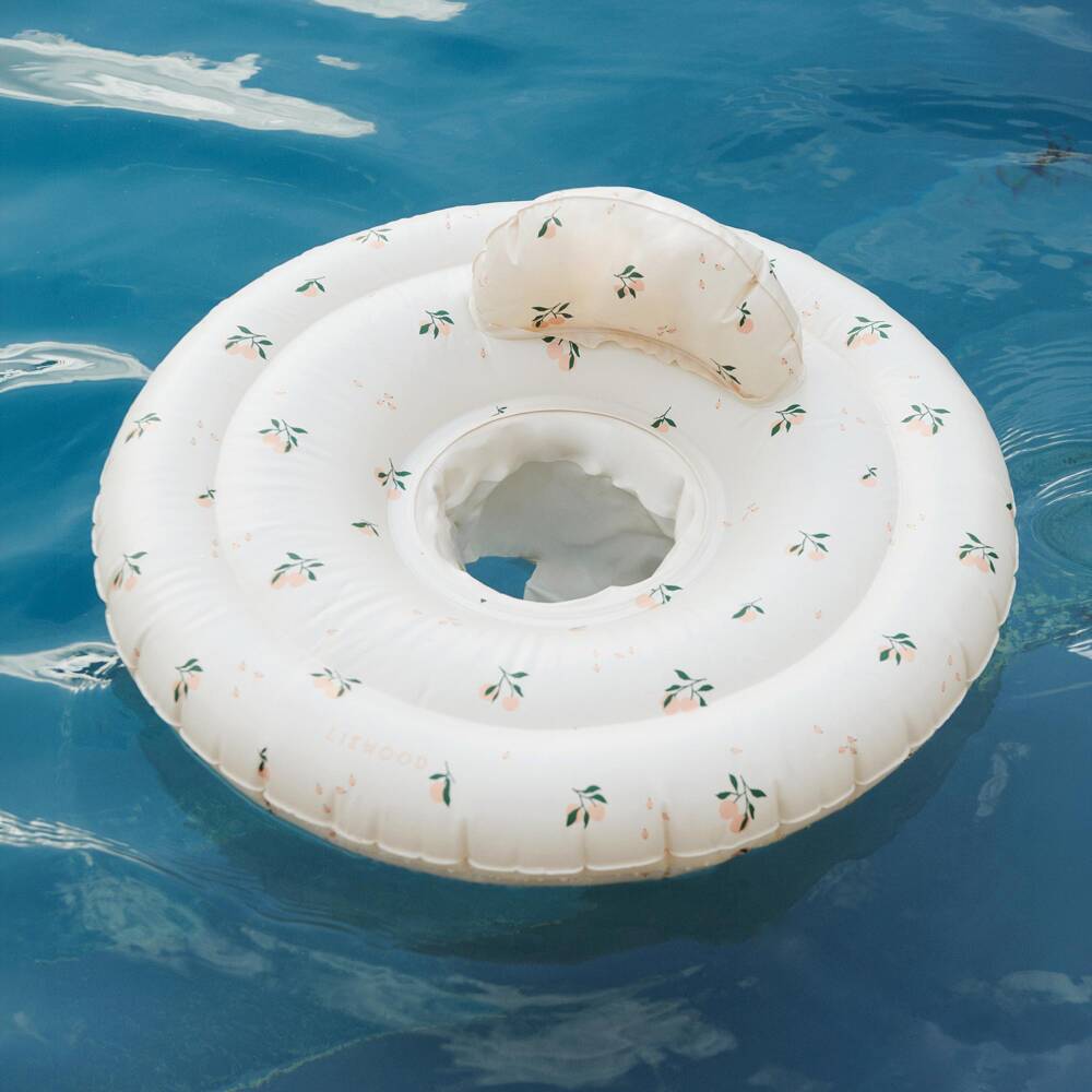 Liewood-Beige Peach Print Baby Swim Ring with Seat (74cm) | Childrensalon