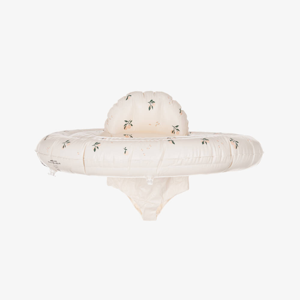 Liewood-Beige Peach Print Baby Swim Ring with Seat (74cm) | Childrensalon