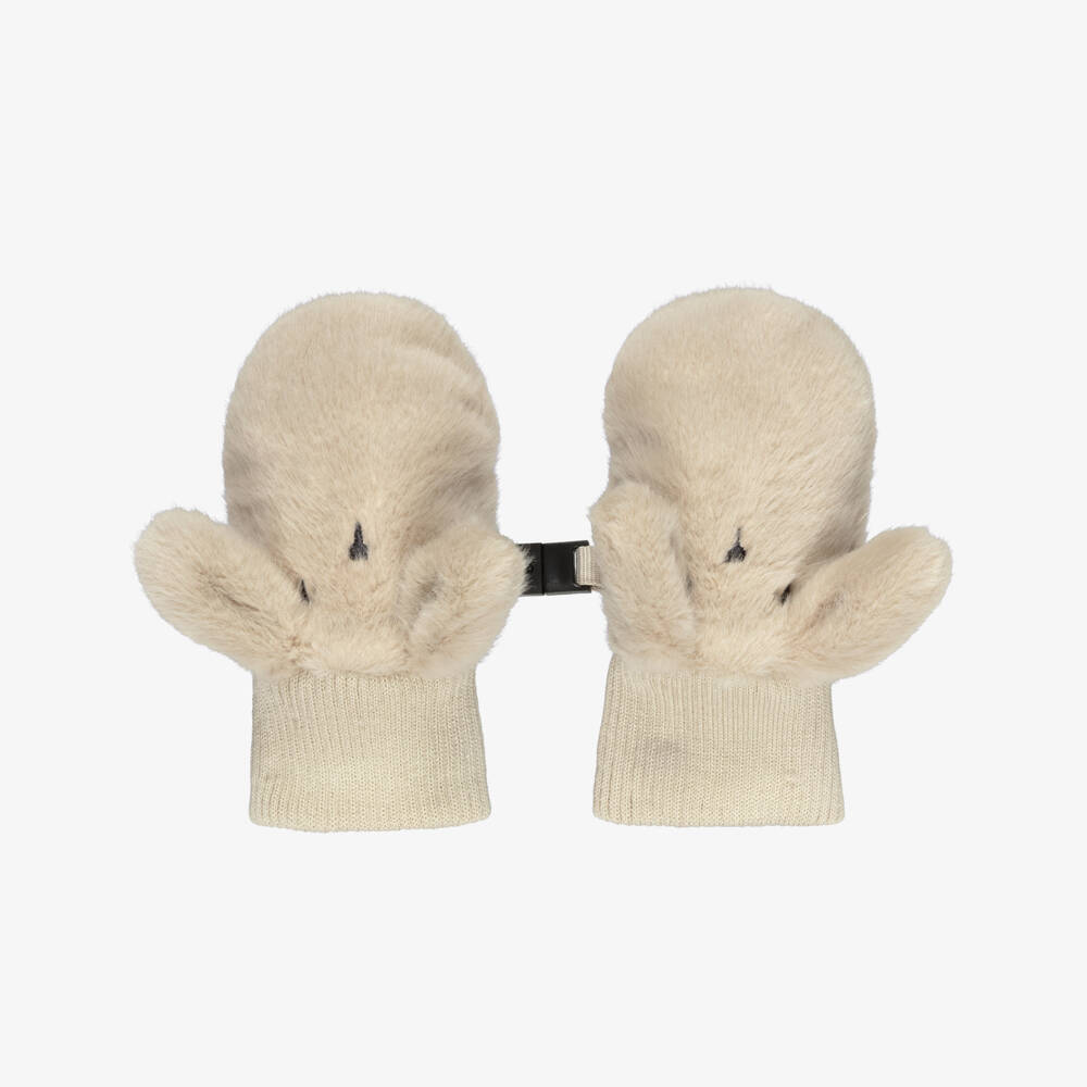 Liewood-Beige Plush Rabbit Mittens for Baby | Childrensalon