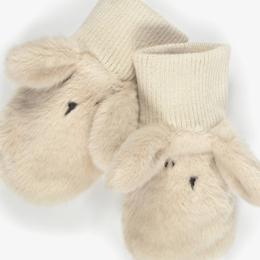 Liewood-Beige Plush Rabbit Mittens for Baby | Childrensalon