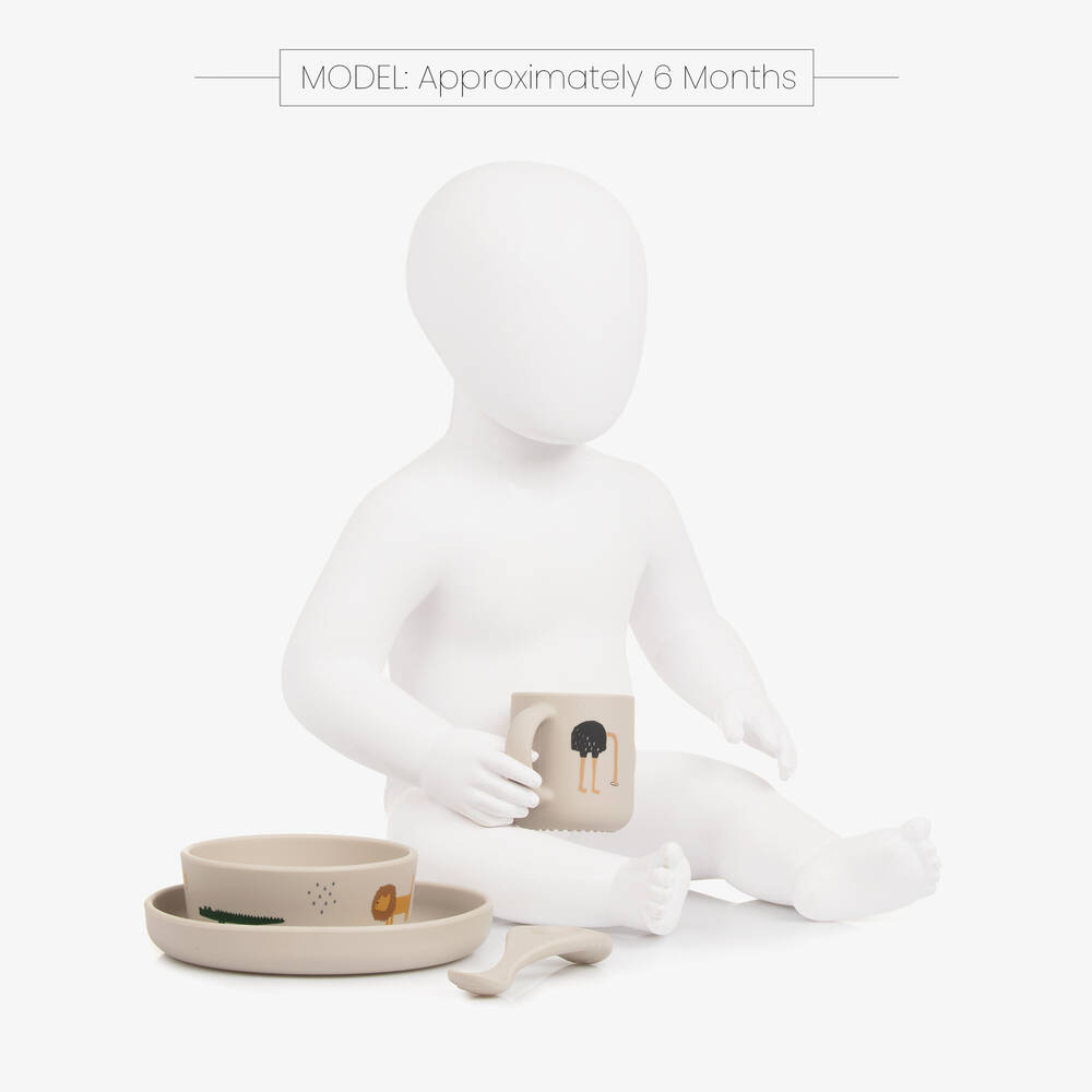 Liewood-طقم أدوات مائدة بطبعة حيوانات السفاري لون بيج (4 قطع) | Childrensalon