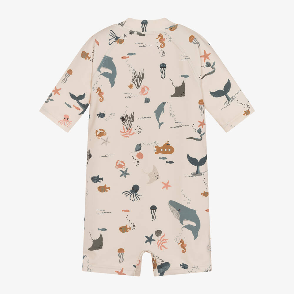 Liewood-Beige Sea Creature Sun Suit (UPF40+) | Childrensalon