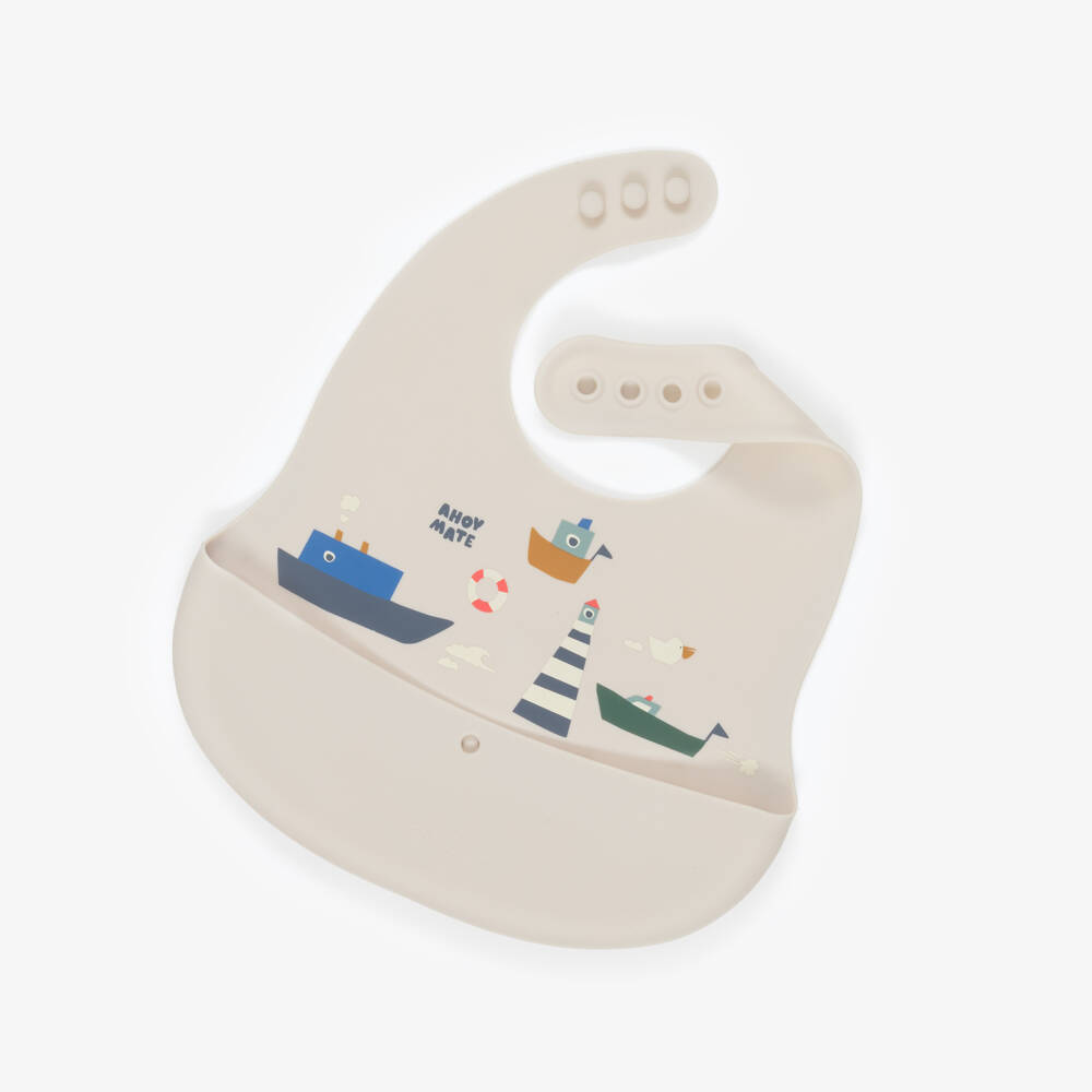 Liewood-Beige Silicone Bibs with Boat Motifs (2 Pack) | Childrensalon