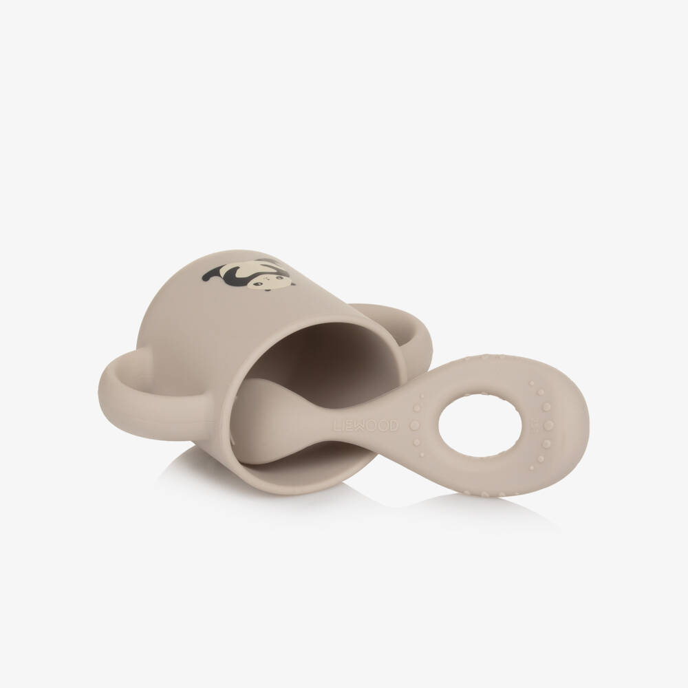 Liewood-Beige Silicone Tableware Set with Panda Motifs (4 Pieces) | Childrensalon