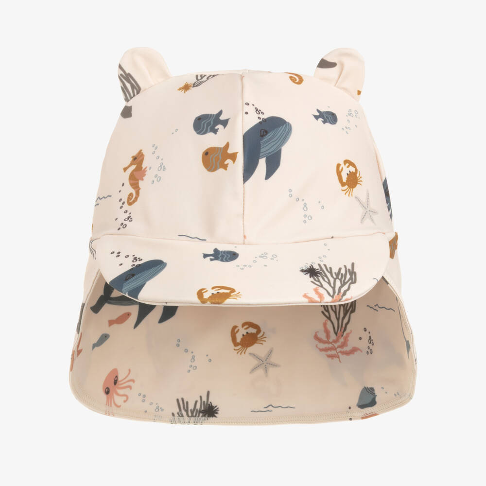 Liewood-Beige Swim Hat with Sea Creatures Print (UPF40+) | Childrensalon