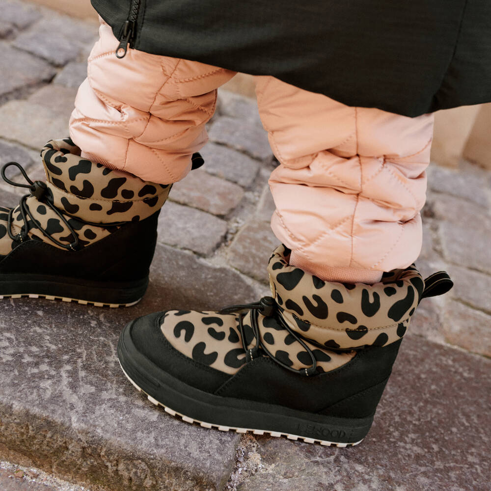 Liewood-Black & Brown Leopard Print Snow Boots | Childrensalon
