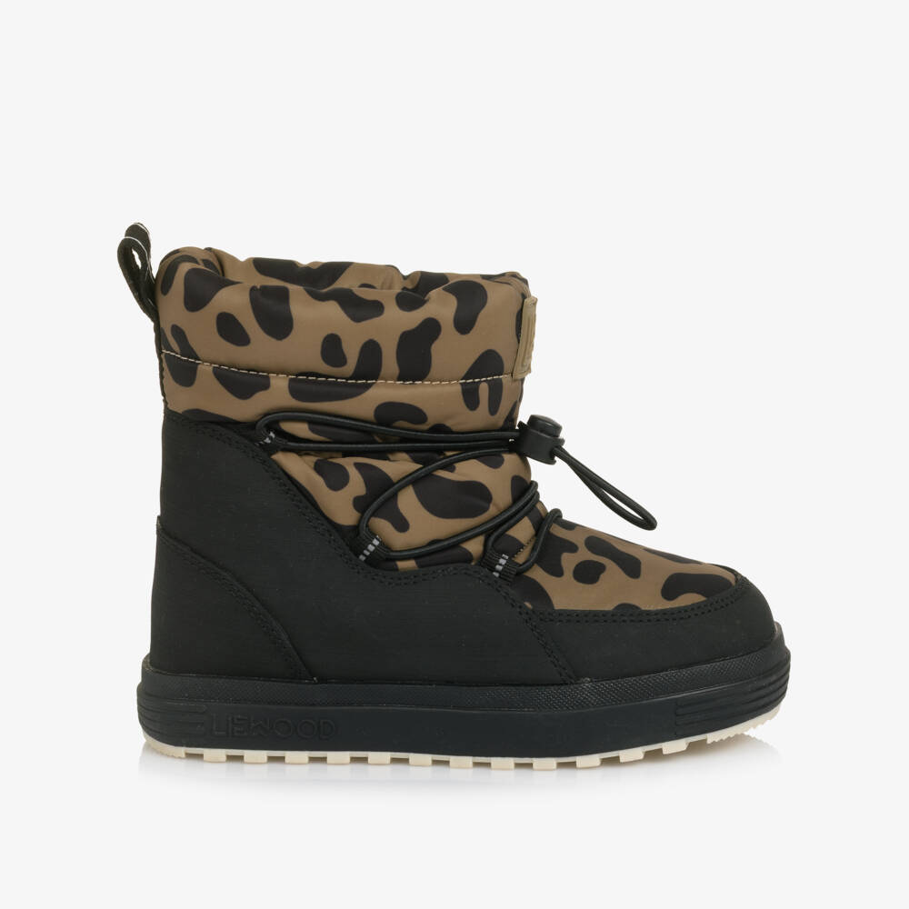 Liewood-Black & Brown Leopard Print Snow Boots | Childrensalon
