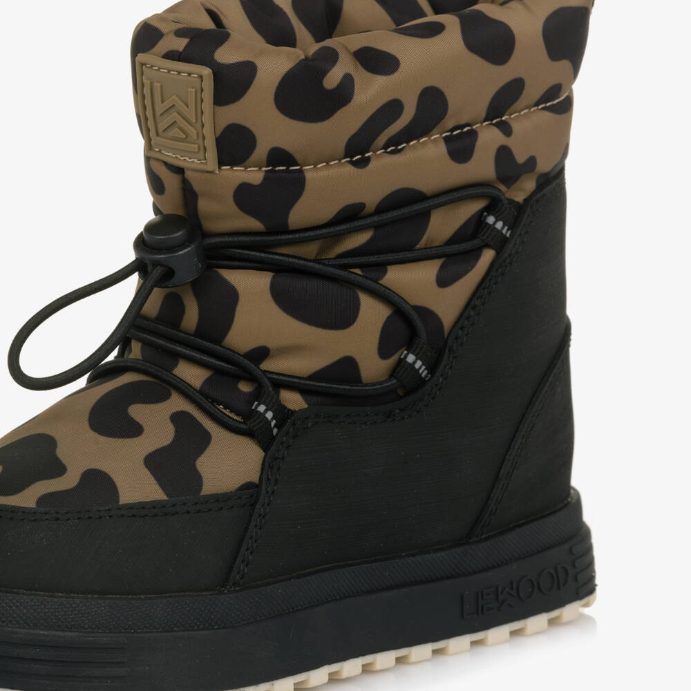 Liewood-Black & Brown Leopard Print Snow Boots | Childrensalon