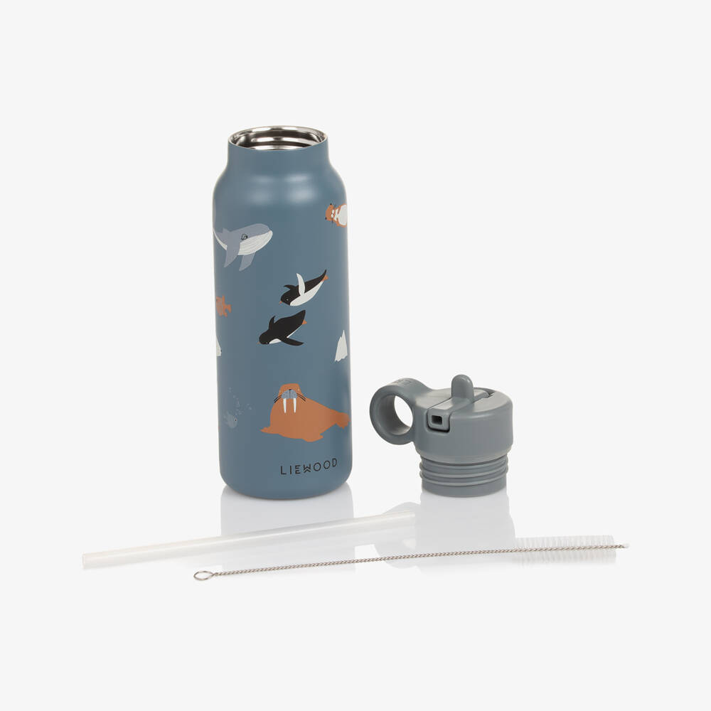 Liewood-Blue Ocean Animal Print Water Bottle (19cm) | Childrensalon
