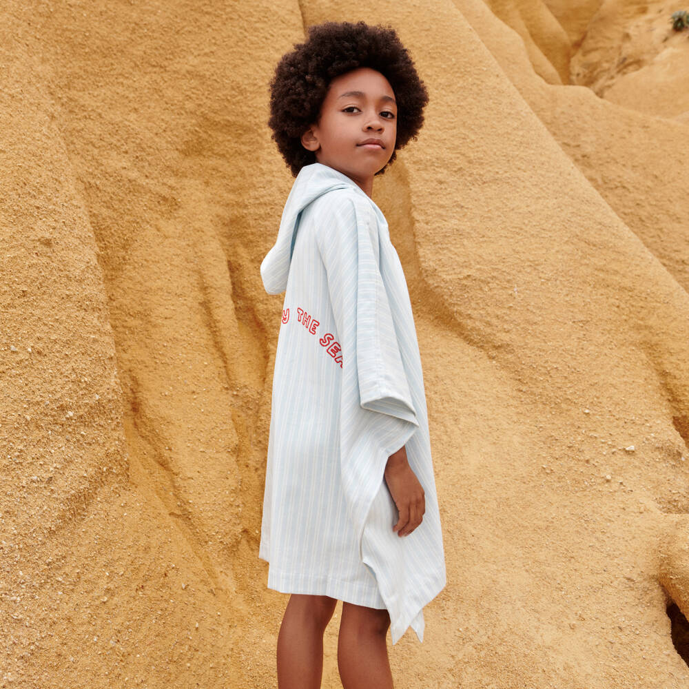 Liewood-Blue Striped Organic Cotton Hooded Poncho | Childrensalon