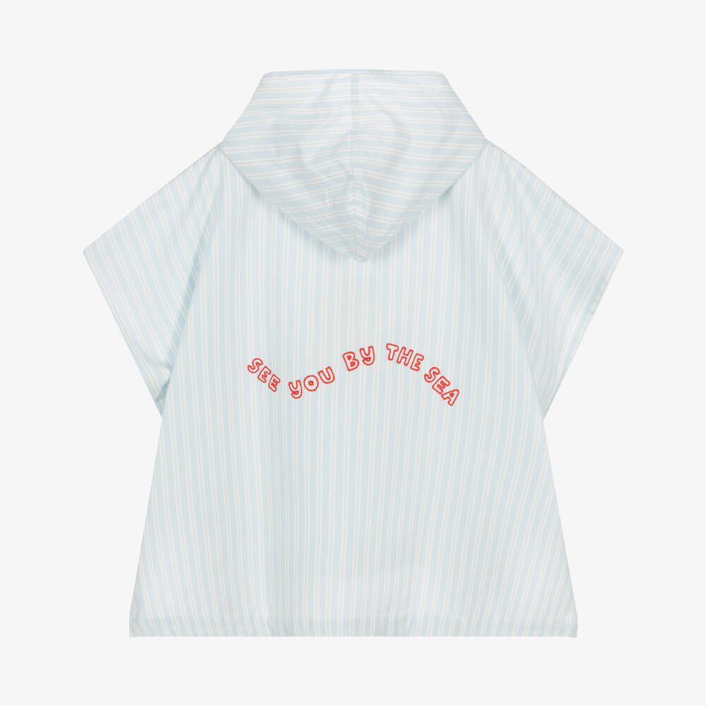 Liewood-Blue Striped Organic Cotton Hooded Poncho | Childrensalon
