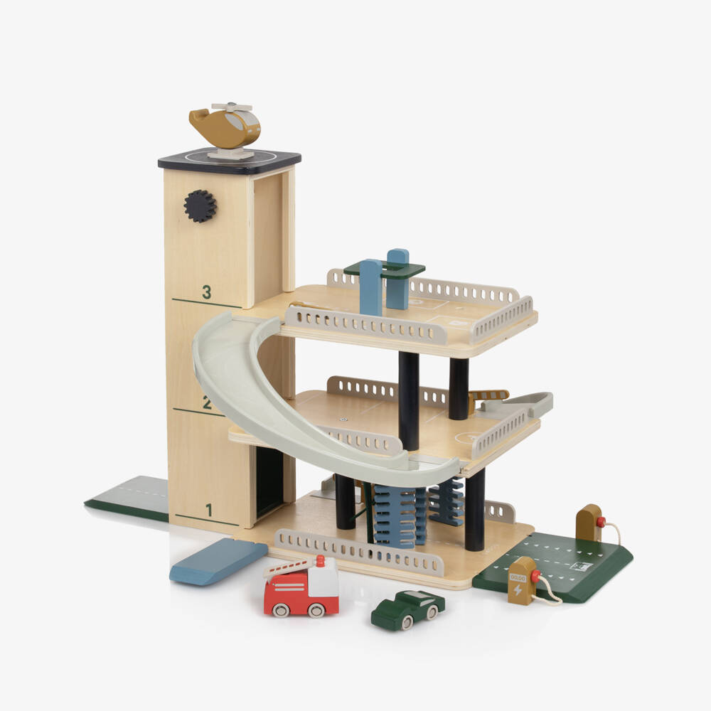 Liewood-Blue Wooden Multi Level Car Park Toy (39cm) | Childrensalon